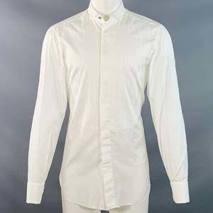 KITON White Pleated Cotton Wingtip French Cuff Tuxedo Long Sleeve Shirt